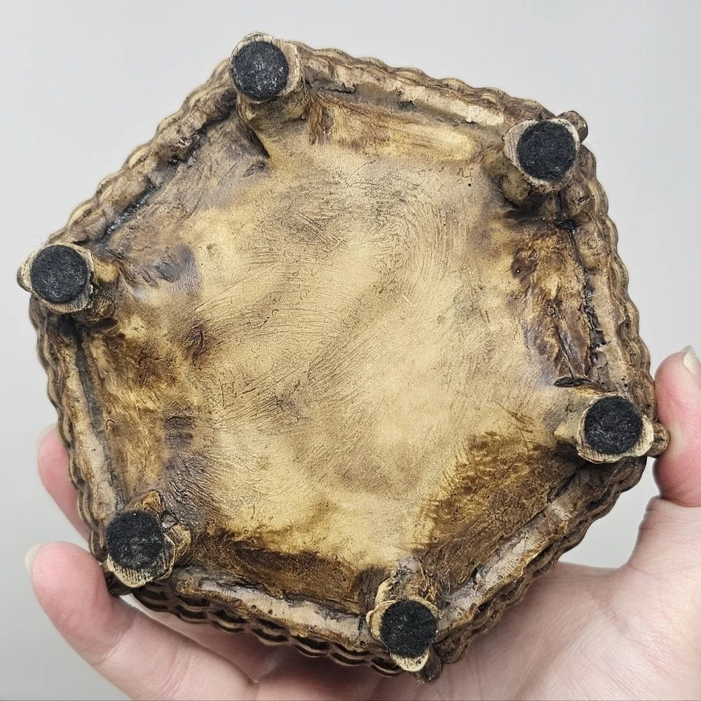 Unique Vintage Trinket Jewelry Box Chinese Style Woven Pineapple Lid Footed